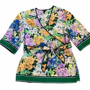 Ann Taylor Floral Kimono Style Wrap Blouse
